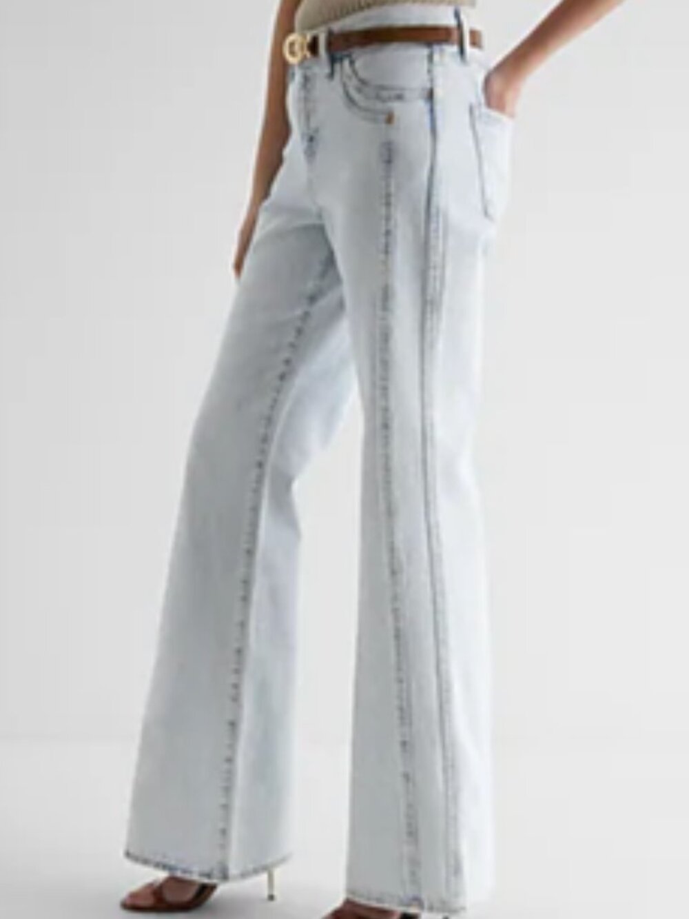 Express Light Wash '70s Flare Mid Rise 100% Cotton Double Side Seam Jean